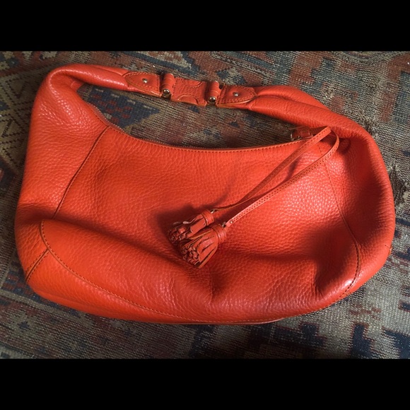 Cole Haan-Orange Pebble Leather Satchel-Hobo Bag - Picture 2 of 8